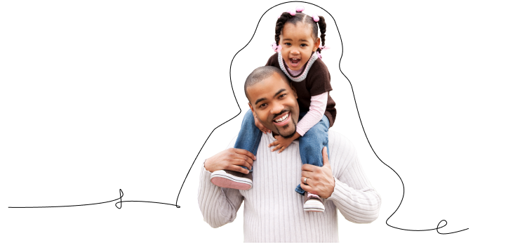 Father carrying his smiling young daughter on his shoulders
